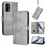 For OnePlus Nord N200 5G Line Splicing Buckle Retro Leather Phone Case(Grey)