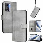 For OnePlus Nord N300 Line Splicing Buckle Retro Leather Phone Case(Grey)