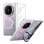 For Huawei Mate X6 Integrated Ice-feel High-transparency 360-Degree Rotating Stand MagSafe Folding Phone Case(Pink)