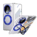 For Honor Magic V3 Integrated Ice-feel High-transparency 360-Degree Rotating Stand MagSafe Folding Phone Case(Blue)