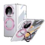 For Honor Magic V3 Integrated Ice-feel High-transparency 360-Degree Rotating Stand MagSafe Folding Phone Case(Pink)