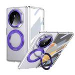 For Honor Magic V3 Integrated Ice-feel High-transparency 360-Degree Rotating Stand MagSafe Folding Phone Case(Violet)
