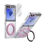 For Samsung Galaxy Z Flip6 5G Integrated Ice-feel High-transparency 360-Degree Rotating Stand MagSafe Folding Phone Case(Pink)