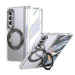 For Samsung Galaxy Z Fold4 5G Integrated Ice-feel High-transparency 360-Degree Rotating Stand MagSafe Folding Phone Case(Black)