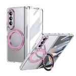 For Samsung Galaxy Z Fold3 5G Integrated Ice-feel High-transparency 360-Degree Rotating Stand MagSafe Folding Phone Case(Pink)