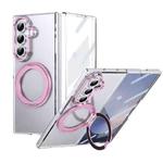 For Samsung Galaxy Z Fold7 5G Integrated Ice-feel High-transparency 360-Degree Rotating Stand MagSafe Folding Phone Case(Pink)