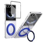 For Samsung Galaxy Z Flip7 5G Integrated Ice-feel High-transparency 360-Degree Rotating Stand MagSafe Folding Phone Case(Blue)