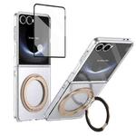 For Samsung Galaxy Z Flip7 5G Integrated Ice-feel High-transparency 360-Degree Rotating Stand MagSafe Folding Phone Case(Desert Gold)