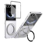 For Samsung Galaxy Z Flip7 5G Integrated Ice-feel High-transparency 360-Degree Rotating Stand MagSafe Folding Phone Case(Silver)
