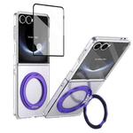 For Samsung Galaxy Z Flip7 5G Integrated Ice-feel High-transparency 360-Degree Rotating Stand MagSafe Folding Phone Case(Violet)