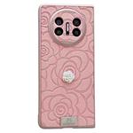 For Huawei Mate X3 3D Camellia Plaid Fabric Phone Case(Pink)