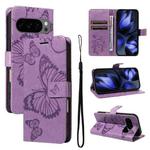 For Google Pixel 10 Global 3D Butterfly Embossed Pattern Flip Leather Phone Case(Purple)