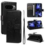 For Google Pixel 10 5G / 10 Pro 5G Global Tree & Cat Embossed Pattern Flip Leather Phone Case(Black)