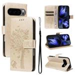 For Google Pixel 10 5G / 10 Pro 5G Global Tree & Cat Embossed Pattern Flip Leather Phone Case(Gold)