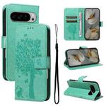 For Google Pixel 10 Pro XL 5G Global Tree & Cat Embossed Pattern Flip Leather Phone Case(Green)