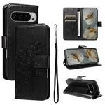 For Google Pixel 10 Pro XL 5G Global Tree & Cat Embossed Pattern Flip Leather Phone Case(Black)