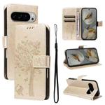 For Google Pixel 10 Pro XL 5G Global Tree & Cat Embossed Pattern Flip Leather Phone Case(Gold)