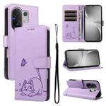 For vivo V60 5G Adorable Cat Embossed Pattern Flip Leather Phone Case(Purple)