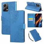 For Xiaomi Poco X5 Rose Flower Embossed 3-Card Slots Leather Phone Case(Blue)
