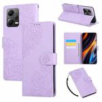 For Xiaomi Poco X5 Rose Flower Embossed 3-Card Slots Leather Phone Case(Purple)