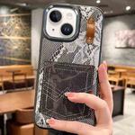 For iPhone 14 / 13 Denim Leather Pocket Design Phone Case(Black)