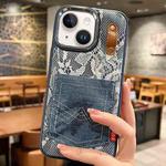 For iPhone 14 / 13 Denim Leather Pocket Design Phone Case(Royal Blue)