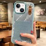 For iPhone 14 / 13 Denim Leather Pocket Design Phone Case(Light Blue)