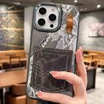 For iPhone 14 Pro Denim Leather Pocket Design Phone Case(Black)