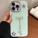 For iPhone 16 Pro Max Solid Color Glitter Powder Rhinestone Tassel Phone Case(Green)