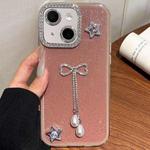 For iPhone 15 Solid Color Glitter Powder Rhinestone Tassel Phone Case(Red)