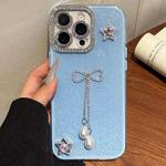 For iPhone 14 Pro Solid Color Glitter Powder Rhinestone Tassel Phone Case(Blue)