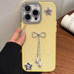 For iPhone 13 Pro Max Solid Color Glitter Powder Rhinestone Tassel Phone Case(Yellow)