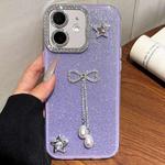 For iPhone 12 / 12 Pro Solid Color Glitter Powder Rhinestone Tassel Phone Case(Purple)