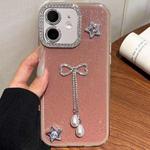 For iPhone 12 / 12 Pro Solid Color Glitter Powder Rhinestone Tassel Phone Case(Red)