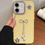 For iPhone 11 Solid Color Glitter Powder Rhinestone Tassel Phone Case(Yellow)