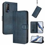For Huawei Enjoy 20 SE / Huawei P Smart 2021 Line Splicing Buckle Retro Leather Phone Case(Dark Blue)