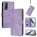 For Huawei Enjoy 20 SE / Huawei P Smart 2021 Line Splicing Buckle Retro Leather Phone Case(Purple)