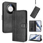 For Huawei Mate 60 Line Splicing Buckle Retro Leather Phone Case(Black)