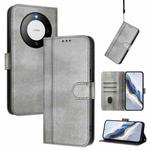 For Huawei Mate 60 Line Splicing Buckle Retro Leather Phone Case(Grey)
