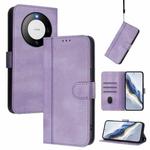 For Huawei Mate 60 Line Splicing Buckle Retro Leather Phone Case(Purple)