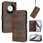 For Huawei Mate 60 Line Splicing Buckle Retro Leather Phone Case(Brown)