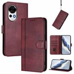 For Huawei Nova 13 / Nova 12 Line Splicing Buckle Retro Leather Phone Case(Wine Red)