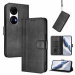 For Huawei P50 Pro Line Splicing Buckle Retro Leather Phone Case(Black)