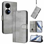 For Huawei P50 Pro Line Splicing Buckle Retro Leather Phone Case(Grey)