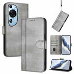 For Huawei P60 Art Line Splicing Buckle Retro Leather Phone Case(Grey)