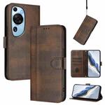 For Huawei P60 Art Line Splicing Buckle Retro Leather Phone Case(Brown)