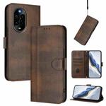 For Huawei Nova 13 Pro Line Splicing Buckle Retro Leather Phone Case(Brown)