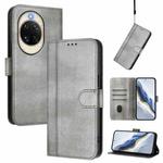 For Huawei nova 14 Line Splicing Buckle Retro Leather Phone Case(Grey)