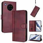 For Honor 50 Lite Line Splicing Buckle Retro Leather Phone Case(Wine Red)