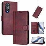 For Honor 50 Pro Line Splicing Buckle Retro Leather Phone Case(Wine Red)